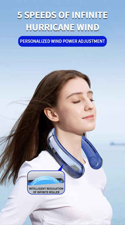 2025 Mini Neck Fan Hanging Neck Fan Portable Leaveless Air Conditioner Digital Display Air Conditioner Charging Neck Fan