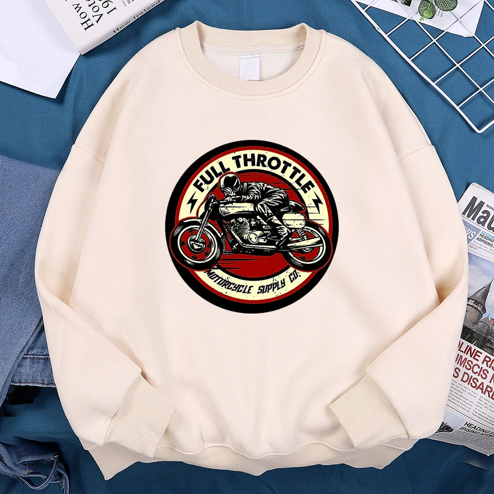 Full Throttle Motorcycle Competition Mens Clothes Casual Loose Hoodies Autumn Sweatshirt Crewneck Fleece Hoodie Fleece Pullover