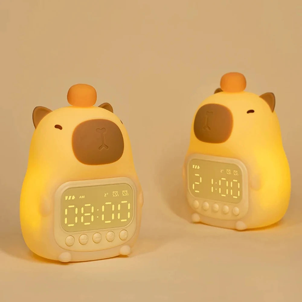 Cute Capybara Clock LED Digital Alarm Clock Rechargeable Table Clock Study Work Clock 12/24H Bedside Clock with Night Light