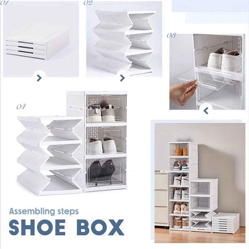 3-layer Transparent Shoes Box Thickened Foldable Sneaker Shoe Organizers Stackable Dustproof High-top Cabinet Shoe Rack Shelf