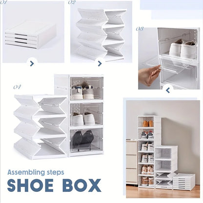 3-layer Transparent Shoes Box Thickened Foldable Sneaker Shoe Organizers Stackable Dustproof High-top Cabinet Shoe Rack Shelf