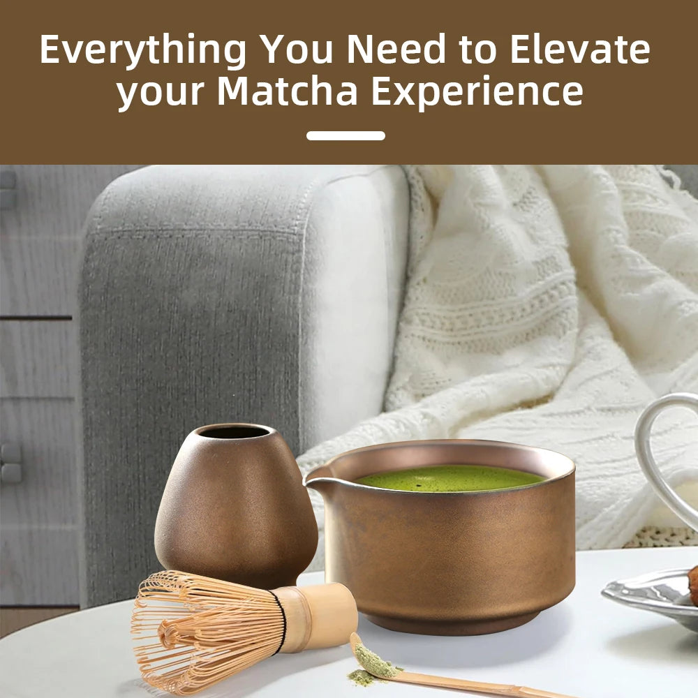 Matcha Set Japanese Tea Set Includes Matcha Bowl with Spout Matcha Whisk Holder Bamboo Matcha Whisk and Scoop Ceramic Matcha Kit