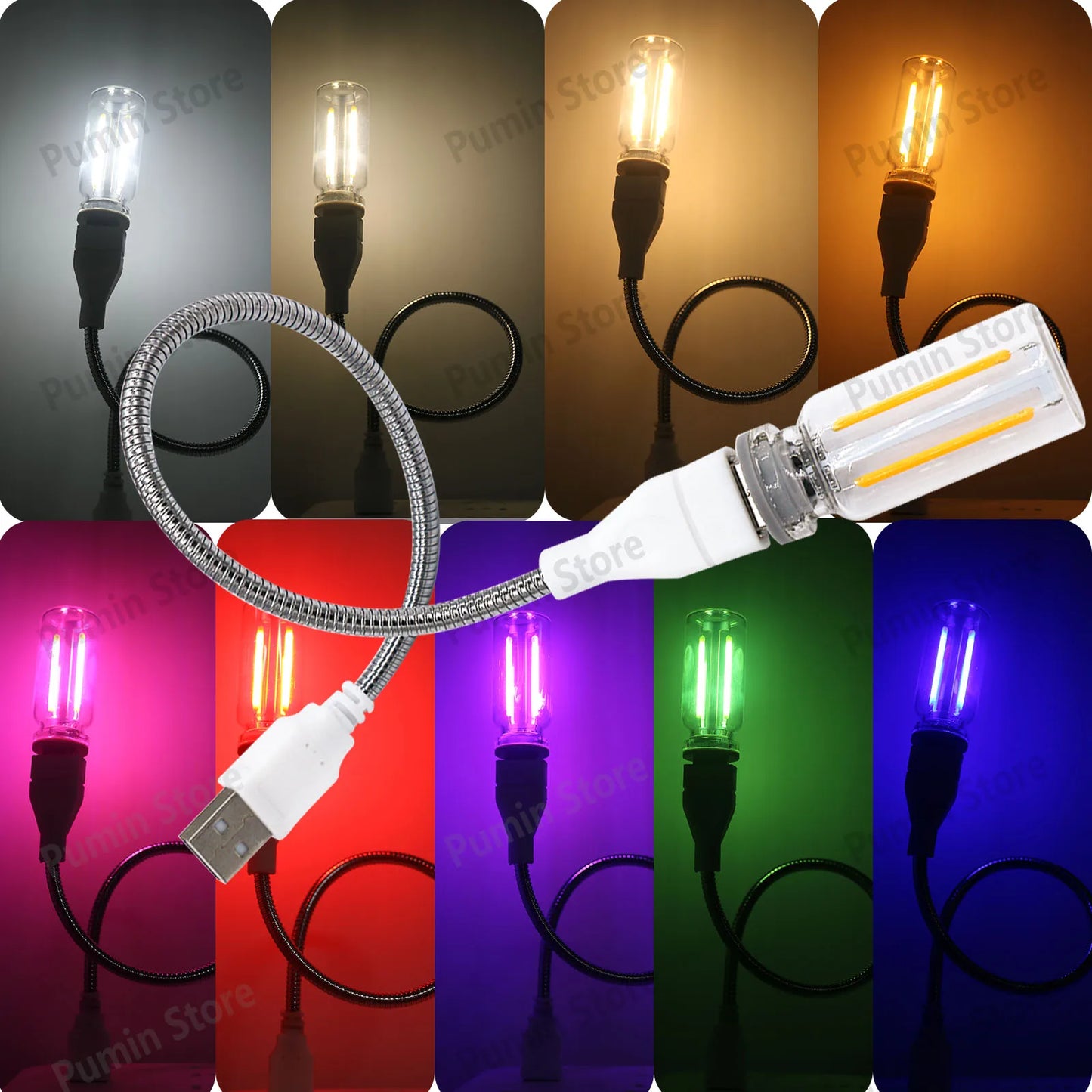 LED Night Light A set of Light Bulbs USB Bendable Night Light USB Metal Hose And Night Light Bulb Purple Pink Blue Green