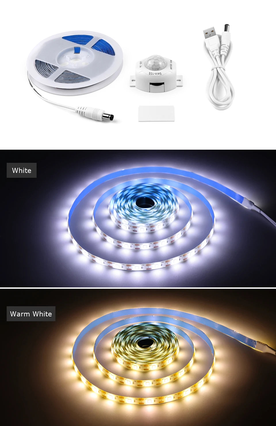 Smart USB 5V SMD 2385 LED Strip Light With Sensitive PIR Motion Sensor Switch Delay Time Adjustable Only Work At Night/Dark