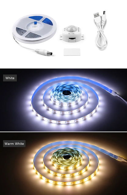 Smart USB 5V SMD 2385 LED Strip Light With Sensitive PIR Motion Sensor Switch Delay Time Adjustable Only Work At Night/Dark