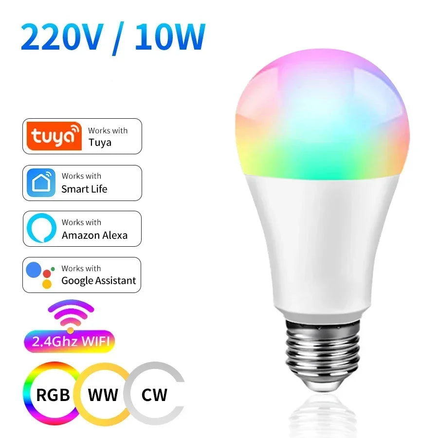 Tuya Smart WiFi Light Bulb 10W 15W 20W AC 220V 110V Voice Control APP Smart Adjustment Infinitely Dimmable Timer Off E27 Bulb
