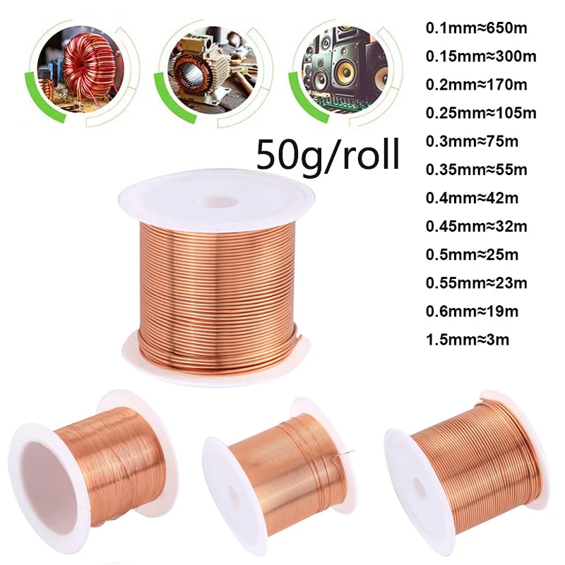 1roll 50g Copper Winding Wire Copper Wire 0.1~1.5mm Cable Copper Wire Magnet Wire copper lacquer wire Enameled