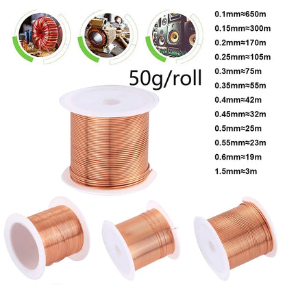 1roll 50g Copper Winding Wire Copper Wire 0.1~1.5mm Cable Copper Wire Magnet Wire copper lacquer wire Enameled