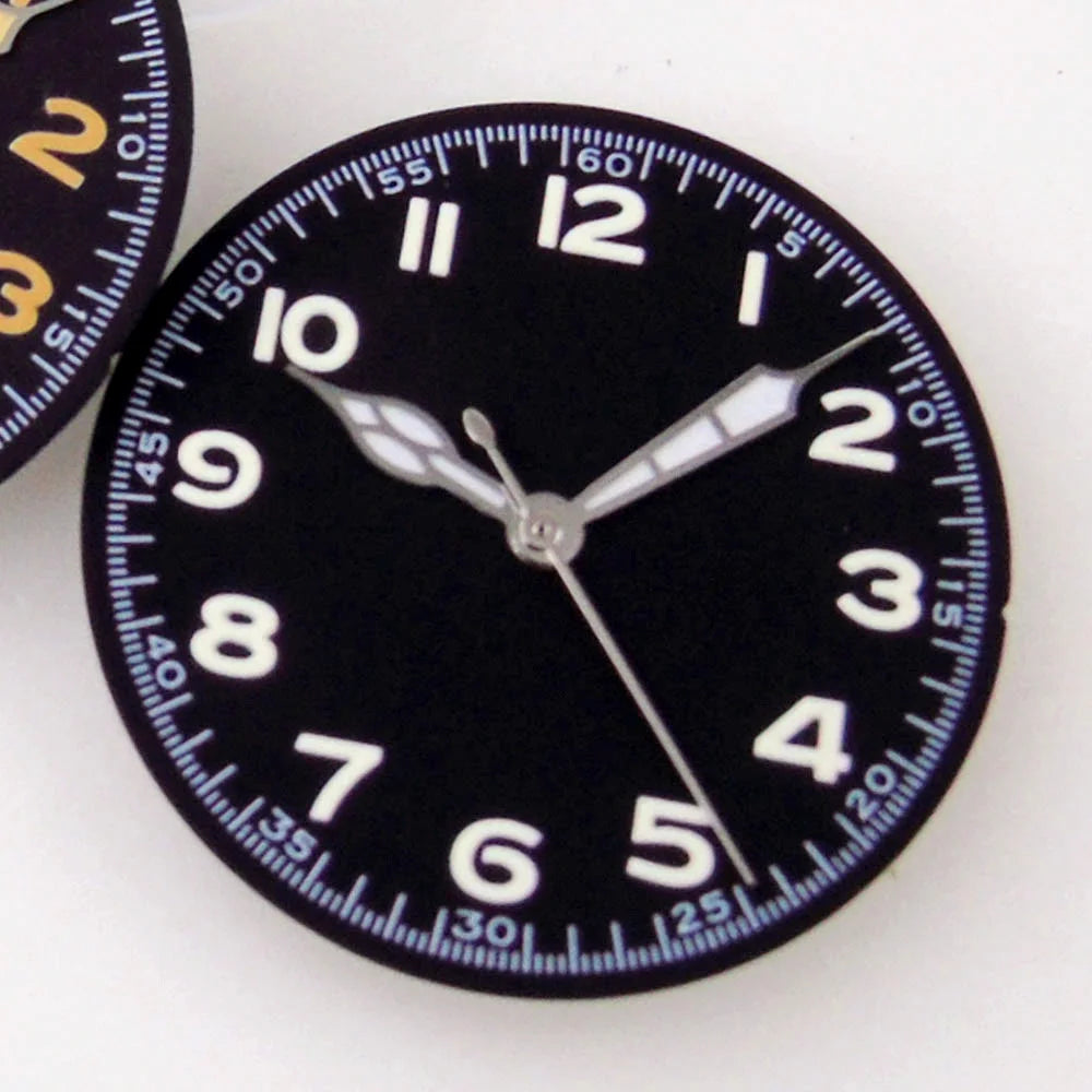 Nologo Vintage 29mm Black Watch Dial for Pilot Diver Watch NH35 NNH36 NH37 NH38 NH39 ETA2824 PT5000 ST2130 Watch Hand Set