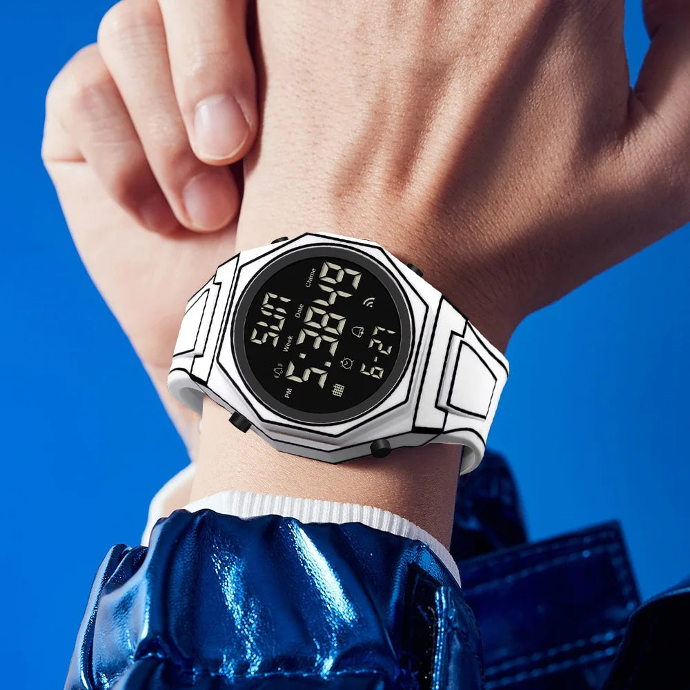 Modern Simple Sketch Creative Athleisure Watch Creative Design Octagonal Waterproof Watch Comic Style Electronic Watch