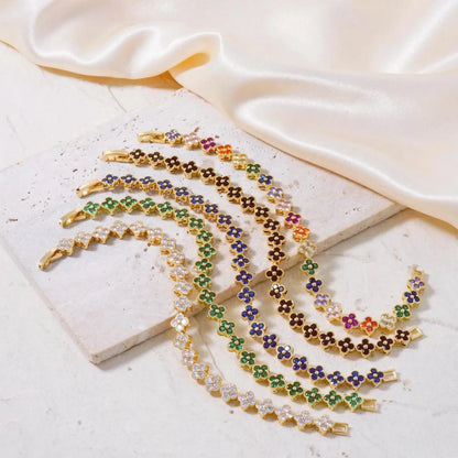 UILZ Delicate Lucky Clover Women Bracelet High Quality Stainless Steel Morandi Colors Shining Zircon Inlaid Charm Jewelry Gift