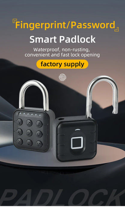 Smart Biometric Fingerprint Pad Lock Keyless Anti Theft Padlock IP67 Waterproof Home Travel Security Electronic Password Lock