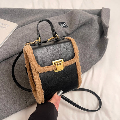 Fashion Small Totes Bag 2024 Trend PU Leather Shoulder Bags for Women Cute Short Handle Crossbody Phone Bag Luxury Fur Handbags