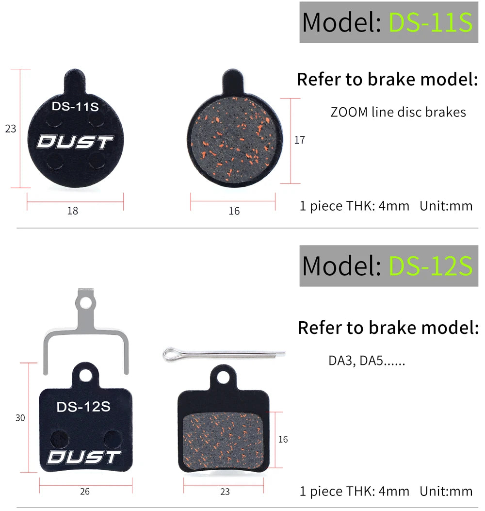 DUST 1Pair Semi-Metal Bicycle Hydraulic Disc Brake Pads MTB Mountain Bike Parts for SHIMANO XT XTR M315 SRAM Avid BB5 BB7 E1 E3