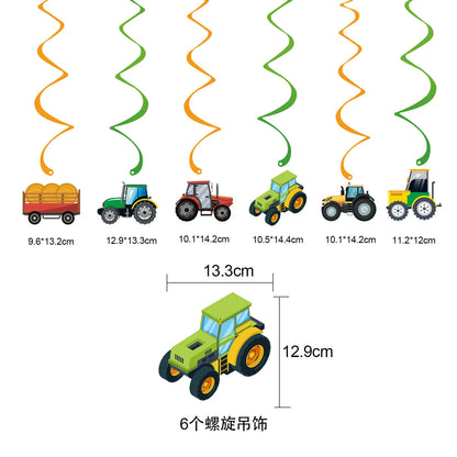 Farm Green Tractor Supplies Tractor Balloons Banner Hanging Swirl Cupcake Toppers Tractor Farm Themed Birthday Party Decorations