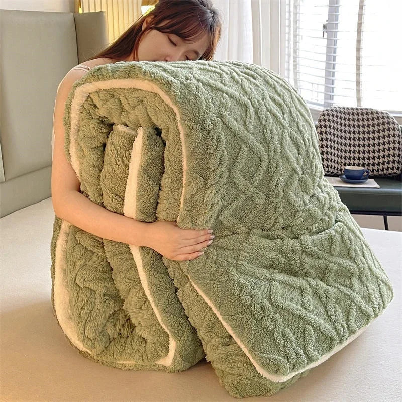 Super Thick Weighted Winter Blanket for Bed Faux Lamb Cashmere Plush Fleece Throw Queen King Size Cozy Warm Quilt Comforter
