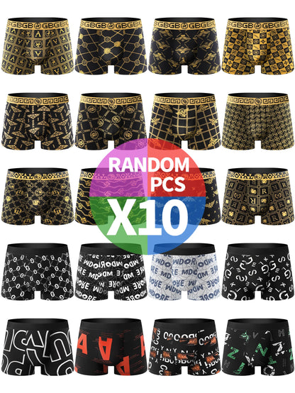 10Pcs Men's Underwear Soft Breathable Comfortable Men's Pants Athleisure Domineering Fashionable Trendy Men's Boxers Briefs