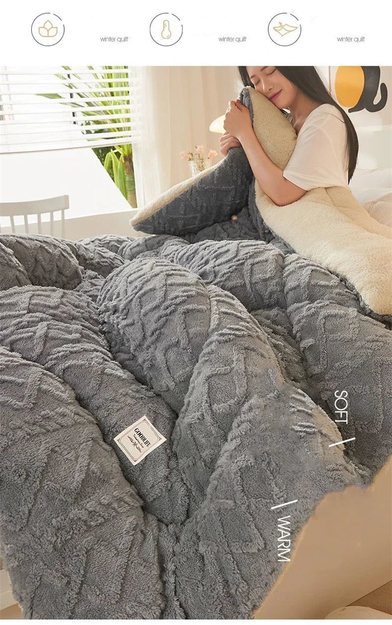 Super Thick Weighted Winter Blanket for Bed Faux Lamb Cashmere Plush Fleece Throw Queen King Size Cozy Warm Quilt Comforter