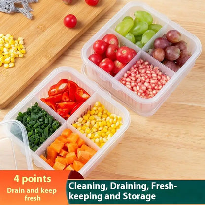 4 Grid Refrigerator Storage Box Food Vegetable Fridge Organizer Drain Basket Meat Onion Ginger Crisper