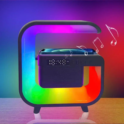 Multifunctional Atmosphere RGB Desk Clock Nightlight Wireless Charger Bluetooth Speakers for iPhone Samung Xiaomi Fast Charging