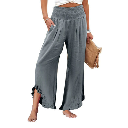 Summer Womens Palazzo Pants Summer Casual Flowy Wide Leg Trousers Beach Travel Vacation Outfits All Match Loose Baggay Pants