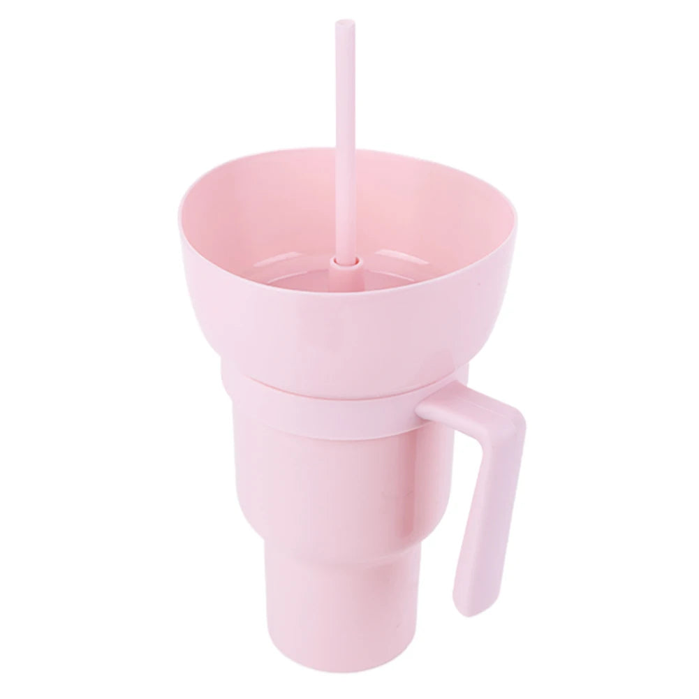 1000ml Cup and Bowl Combo Multifunction Stadium Tumbler Snack and Drink Cup 2 In 1 with Straw & Handle for Cinema Home Travel