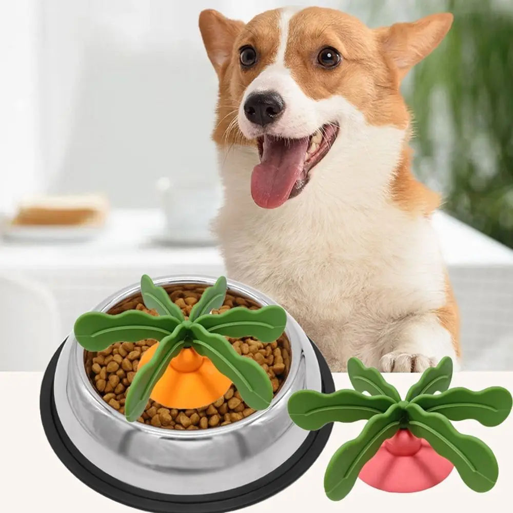 Silicone Pet Bowl Slow Feeder Fun Shape Rotatable Pet Slow Food Dispenser Bloat Stop with Sucker Dog Food Separator