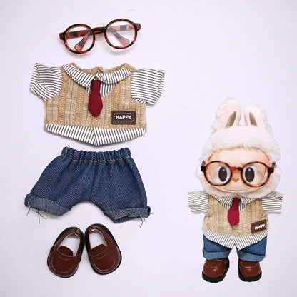 Labubu Doll Clothes Set, Purely Handmade, Literary, Gentle, Doll Clothes,Shirt,Vest,Leather Shoes,Glasses,Exquisite,High Quality