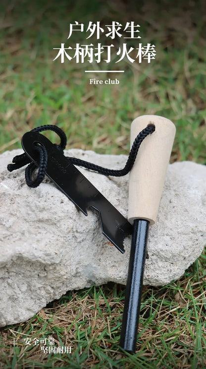 Outdoor flint camping equipment, wilderness survival tools, firearms, round wooden handles, torches, cigarette accessories tool