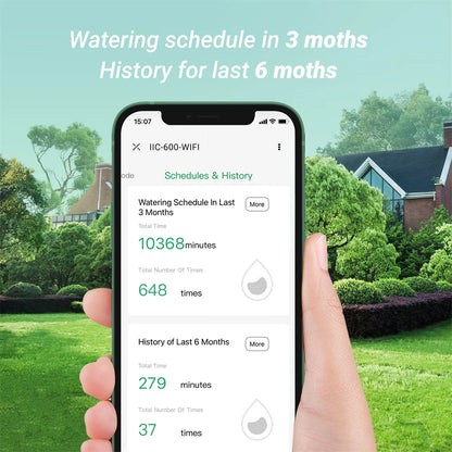 INKBIRD Smart Sprinkler Controller IIC-600-WIFI 6 Zones Auto Irrigation Controller for Rain Skip Seasonal Adjustment of Plants