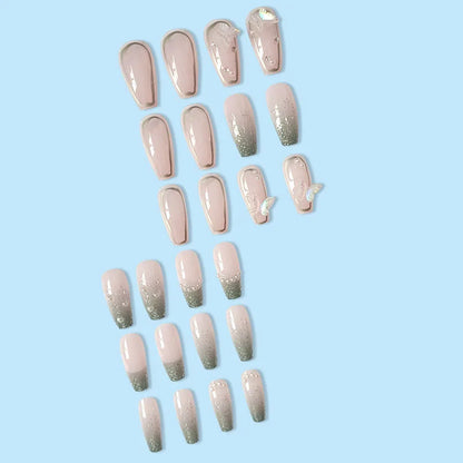 24Pcs Press on Nails Long with Designs Pink Rhinestones False Fake Nails Press On Coffin Artificial Nails for Women Stick on