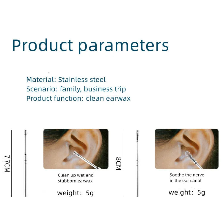 Ear Cleaning Tool Stainless Steel Ear Pick Kit &1Pc Storage Bag Earwax Remover Tool