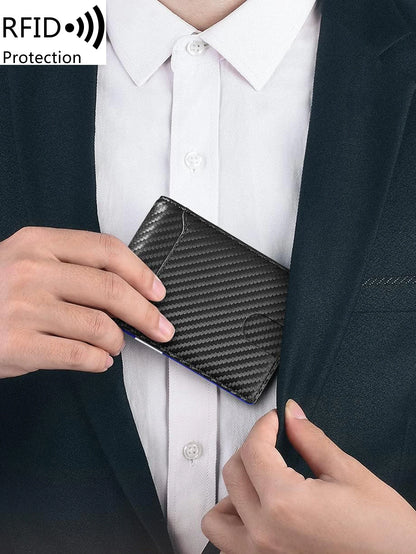 RFID Blocking Carbon Fiber Wallet- Ultra-Slim Bi-Fold Credit Card Holder with ID Window, Portable Front Pocket Money Clip