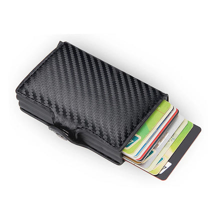 RFID Blocking Men Wallet Credit Card Holder Leather Card Wallet Double Metal Box ID Card Holder Money Clip Purse New 2023