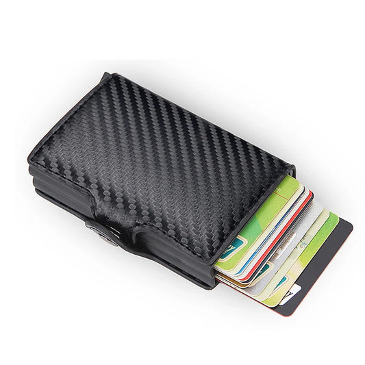 RFID Blocking Men Wallet Credit Card Holder Leather Card Wallet Double Metal Box ID Card Holder Money Clip Purse New 2023