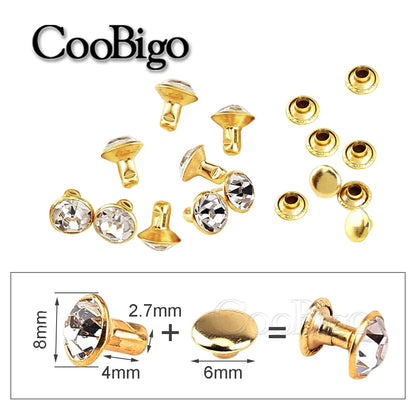 100sets Glass Crystal Double Cap Rivet Stud Rhinestone Nail Spike DIY Leathercraft Fashion Apparel Shoes Bags Decor Accessories