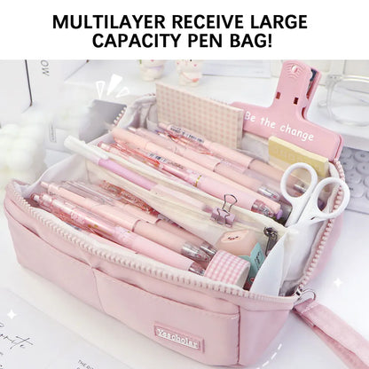 School Supplies Pencil Bag Portable Simple Aesthetic Pencil Organiser Back To School Present Simple Style Zipper Cute Stationery