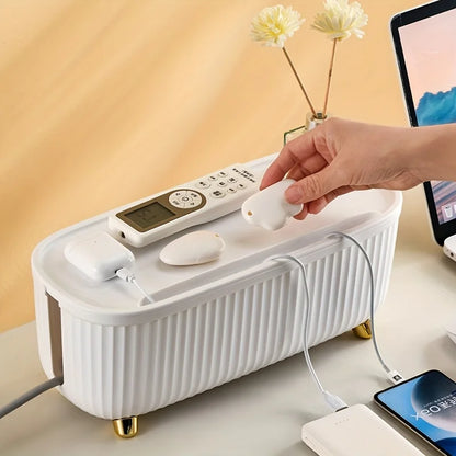 Multifunctional Cable Management Box – Stylish white plastic desktop organizer for power cords