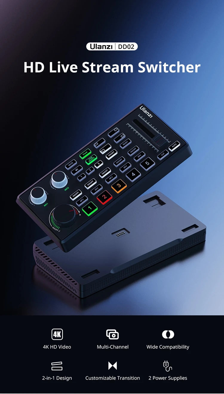 Ulanzi DD02 For Live Streaming Tool Video Mixer Video Switcher 4 CH HDMI Streaming 4K HD Screen For YUY2 MJPEG Capture Format