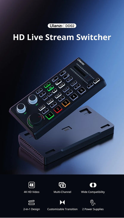 Ulanzi DD02 For Live Streaming Tool Video Mixer Video Switcher 4 CH HDMI Streaming 4K HD Screen For YUY2 MJPEG Capture Format