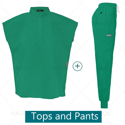 Scrubs Uniforms Sets Medical Nursing Hospital Working Clothes Solid Color Surgical Gowns Breathable Scrub Top Joggers Pants Suit