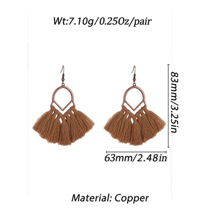 Bohemian Brown Geometric Fringe Earrings for Women Vintage Hollow Flower Beads Tassel Earrings Girls Party Jewelry Gifts