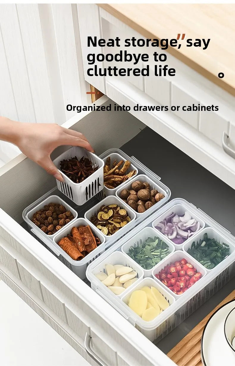 Six Grid Refrigerator Crisper Storage Containers Fridge Fresh Vegetable Fruit Boxes Drain Basket Kitchen Organizer Tools