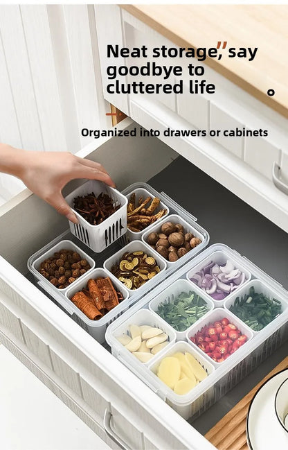 Six Grid Refrigerator Crisper Storage Containers Fridge Fresh Vegetable Fruit Boxes Drain Basket Kitchen Organizer Tools
