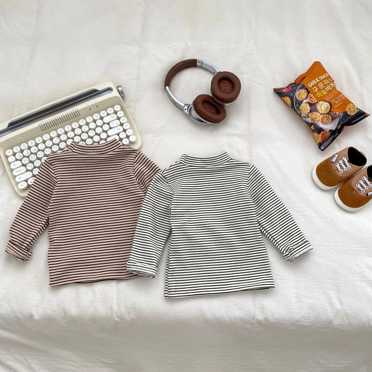 2025 Autumn Kids Baby Boys Shirts Striped Long Sleeve Cotton Bear Infant Boys Tops Stretch Versatile Toddler Boys Shirts