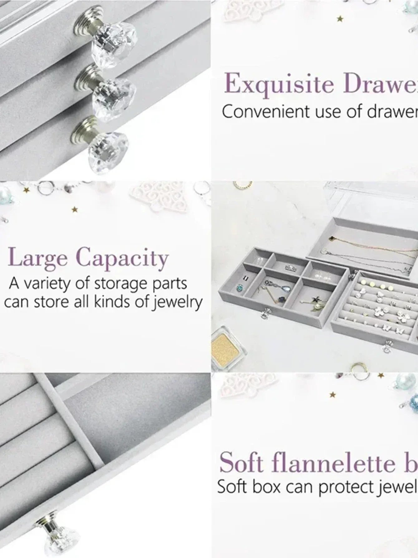 Organizer Box  Acrylic Velvet Jewelry Organizer with 3 Drawers Stackable Display Storage Earrings Necklace Bracelets Box Holder