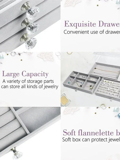 Organizer Box  Acrylic Velvet Jewelry Organizer with 3 Drawers Stackable Display Storage Earrings Necklace Bracelets Box Holder