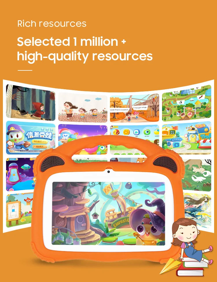 7 inch Android Kids Learning Tablet 3000mah 16GB Quad Core Android10 With tablet protective sleeve and tablet tempered film