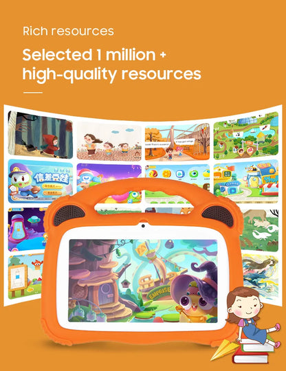 7 inch Android Kids Learning Tablet 3000mah 16GB Quad Core Android10 With tablet protective sleeve and tablet tempered film