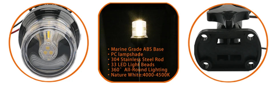 LED Fold Down Anchor Light, Sailing Signal Lamp for Marine, Boat Yacht Accessories, 12-24V